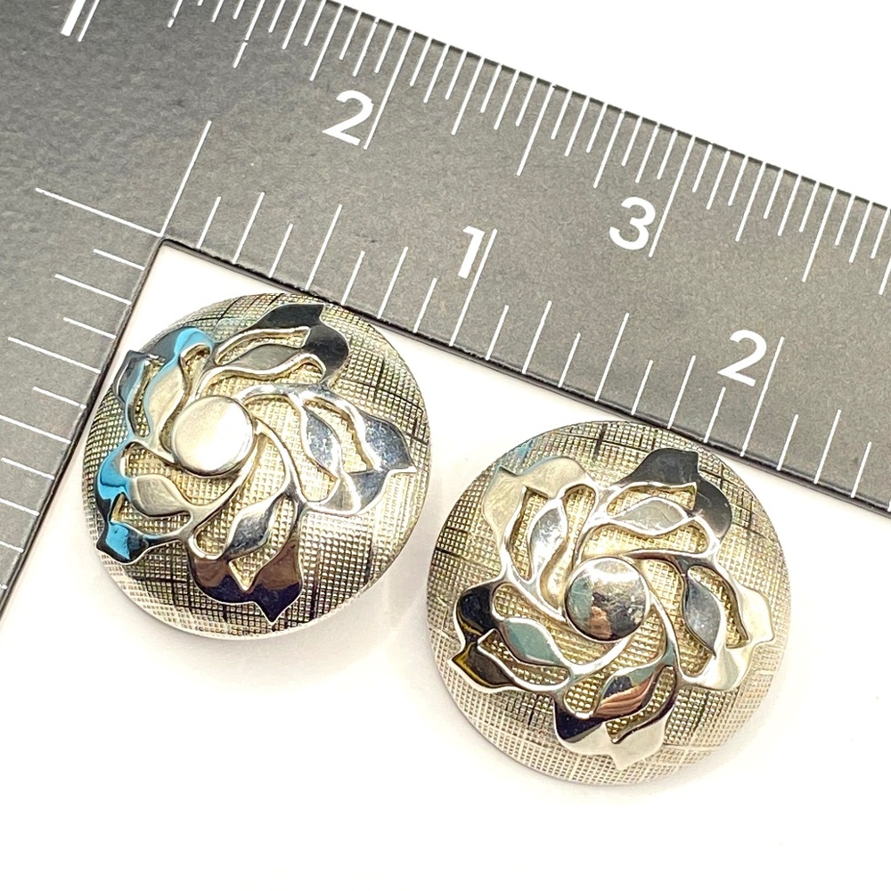 Vintage Clip On Earrings Textured Silver Tone Dome Shape Granny Core